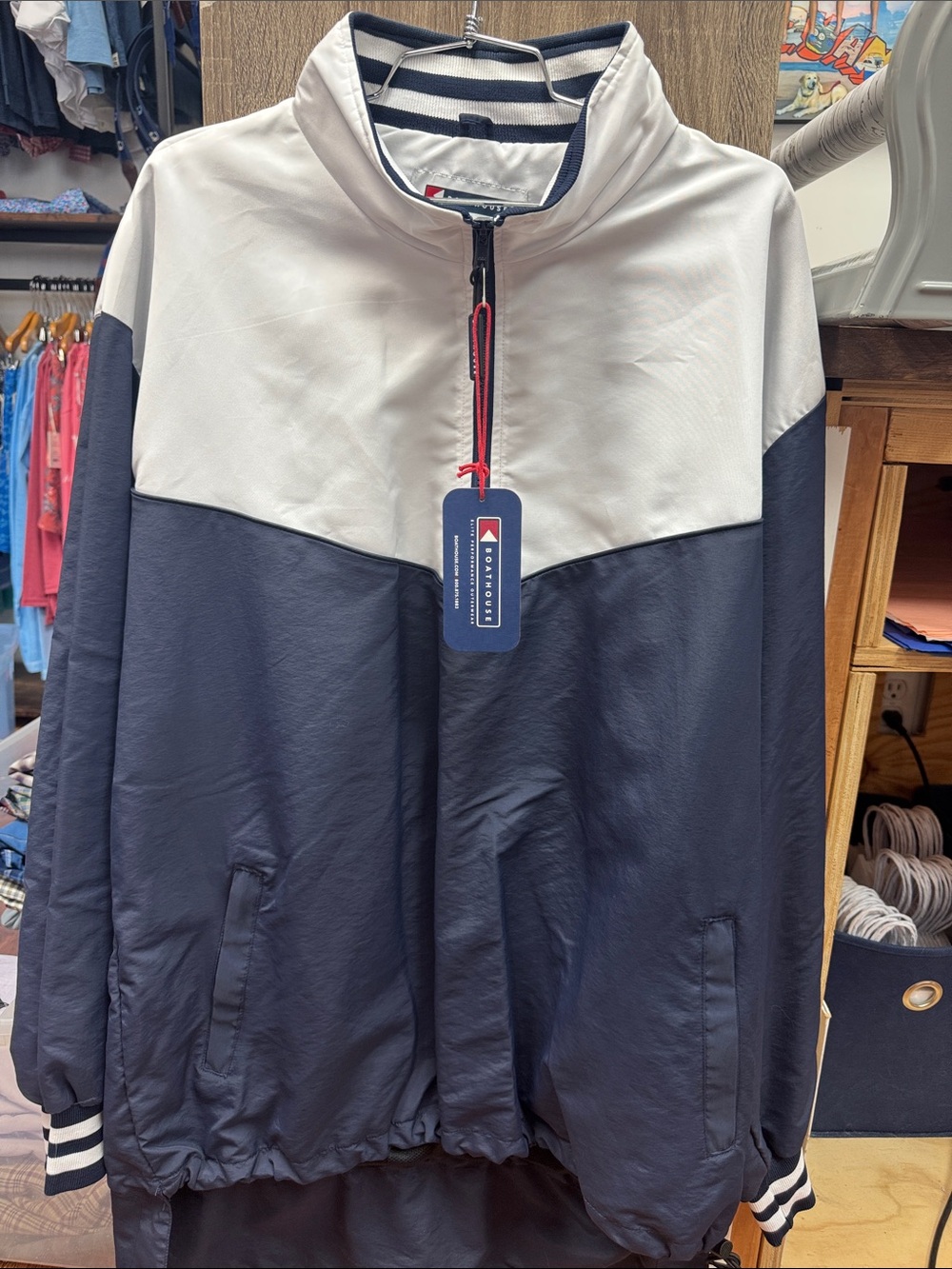 Colorblock Half-Zip Windbreaker Jacket - Navy & White